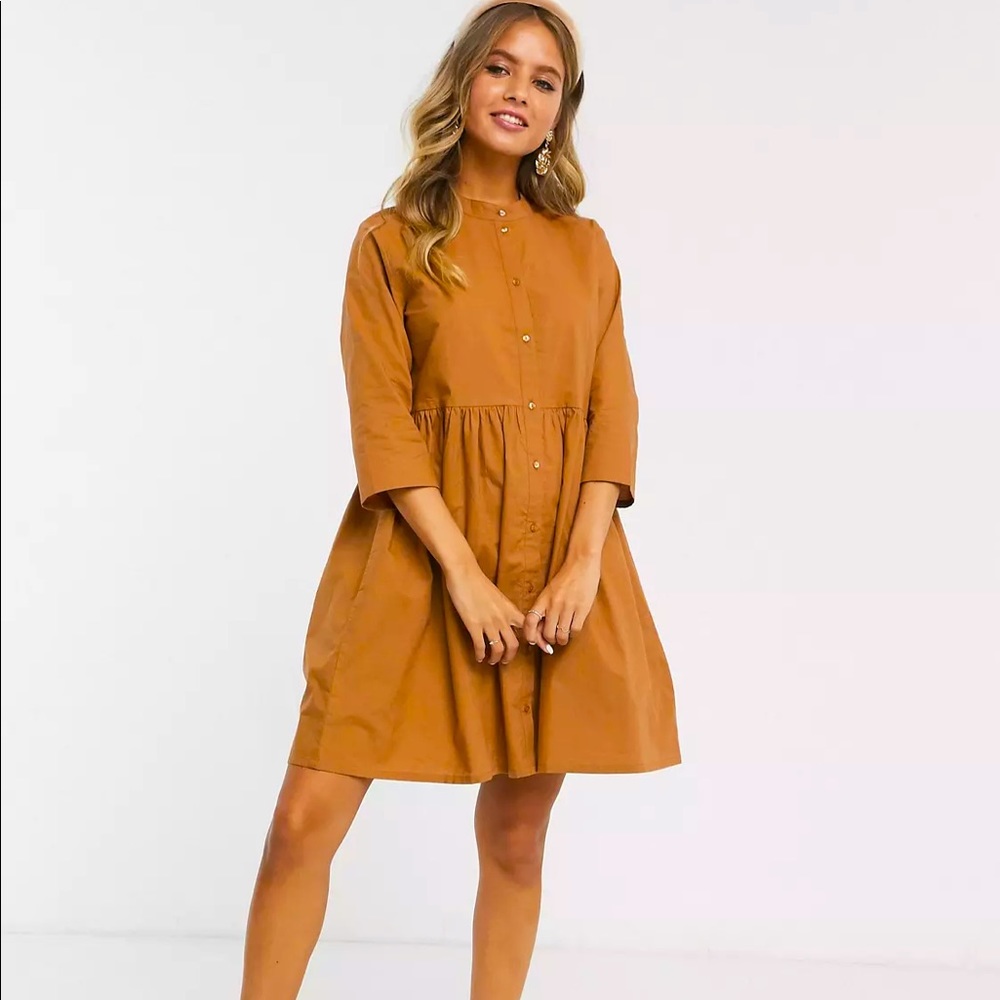 Asos Tan Brown Babydoll Shirtdress